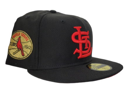 Black St. Louis Cardinals Red Bottom 1942 World Series New Era 59Fifty Fitted