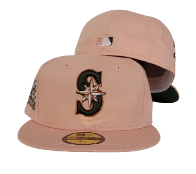 Peach Seattle Mariners Olive Green Bottom 20th Anniversary Side Patch New Era 59Fifty Fitted