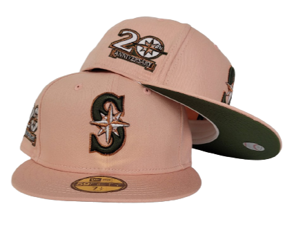 Peach Seattle Mariners Olive Green Bottom 20th Anniversary Side Patch New Era 59Fifty Fitted