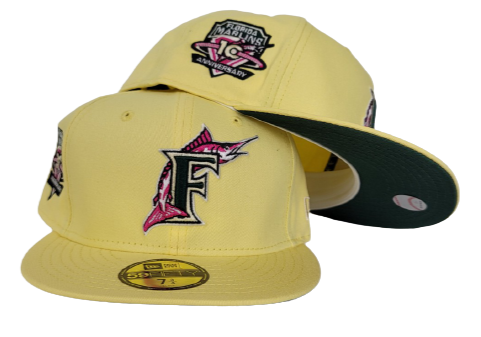 Soft Yellow Florida Marlins Dark Green Bottom 10th Anniversary Patch New Era 59Fifty Fitted