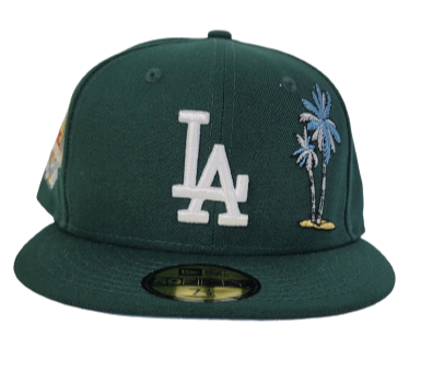 Dark Green Los Angeles Dodgers Ice Blue Bottom 50th Anniversary Palm Tree New Era 59Fifty Fitted