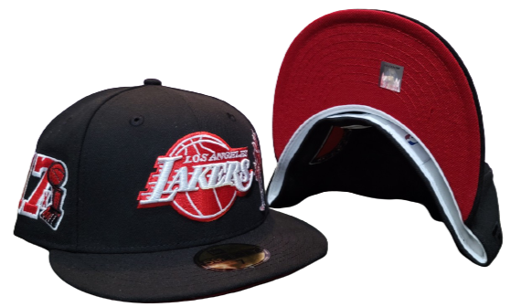 Black Los Angeles Lakers Red Bottom 17X Champions Trophy Side Patch New Era 59Fifty Fitted