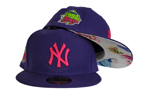 New Era New York Yankee Fitted Pink Bottom Navy Blue (1999 World Series  Embroidery)