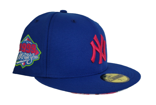 Royal Blue New York Yankees Floral Bottom 1999 World Series Side patch New Era 59Fifty Fitted