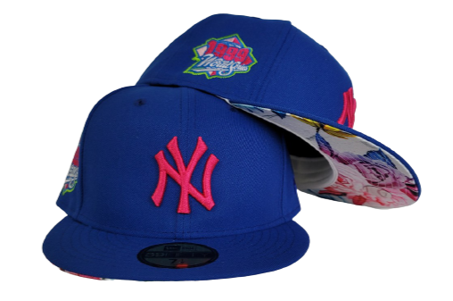 Royal Blue New York Yankees Floral Bottom 1999 World Series Side patch New Era 59Fifty Fitted