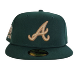 Dark green Atlanta Braves Tan Bottom 25th Anniversary Side Patch New Era 59Fifty Fitted