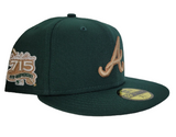 Dark green Atlanta Braves Tan Bottom 25th Anniversary Side Patch New Era 59Fifty Fitted