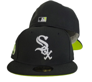 Black Chicago White Sox Neon green Bottom 5oth Anniversary Side patch New Era 59Fifty Fitted