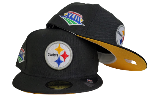 Pittsburgh Steelers New Era All Black/Red Under Visor With Super Bowl XL  Patch On Side 59FIFTY Fitted Hat