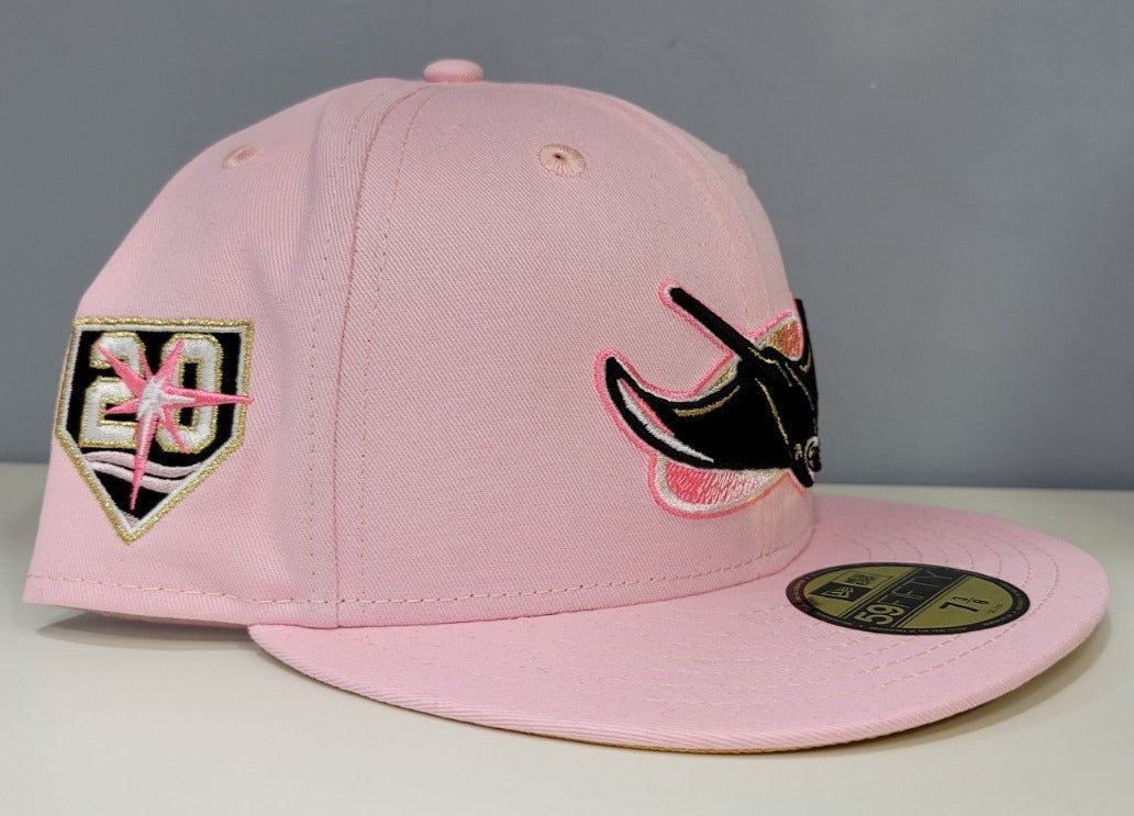 Pink Tampa Bay Rays Gold Bottom 20th Anniversary Side Patch New Era 59Fifty Fitted