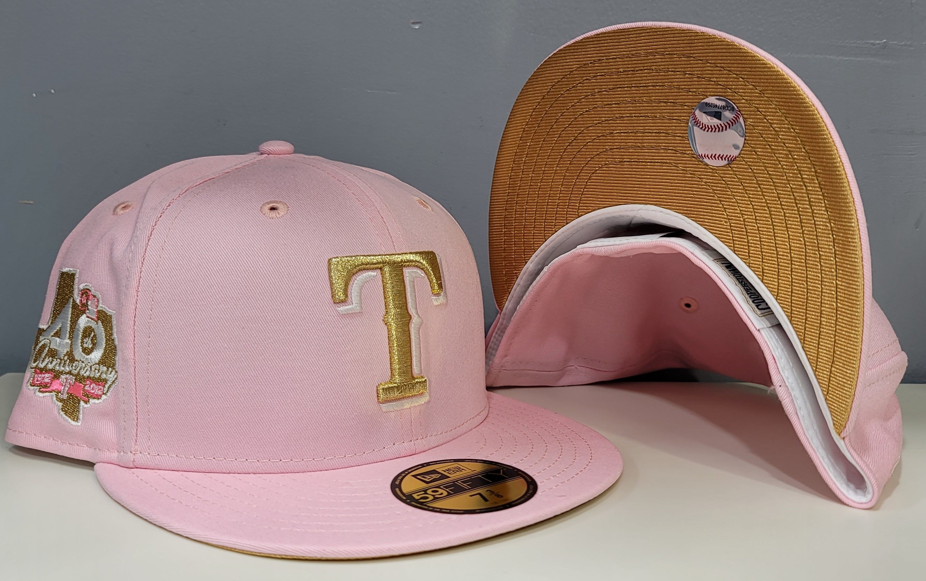 Pink Texas Rangers Gold Bottom 40th Anniversary Side Patch New Era 59Fifty Fitted