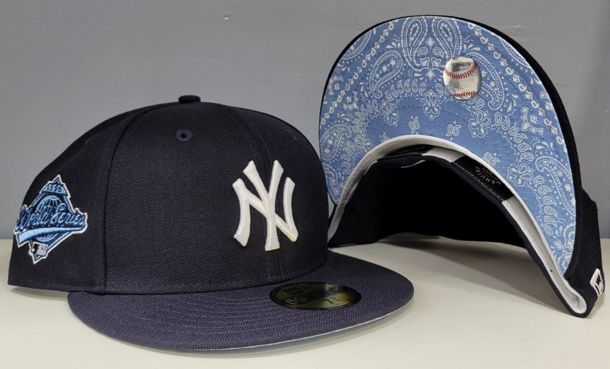 Navy Blue New York Yankees Sky Paisley Bottom 1996 World Series Side Patch New Era 59Fifty Fitted
