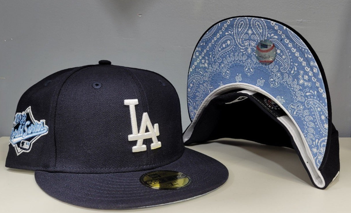 Navy Blue Los Angeles Sky Paisley Bottom 1988 World Series Side Patch New Era 59Fifty Fitted
