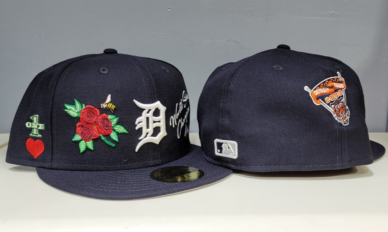 Men's Detroit Tigers New Era Navy Chain Stitch Floral 59FITY Fitted Hat
