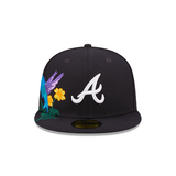 Navy Blue Atlanta Braves Blooming Gray Bottom New Era 59Fifty Fitted