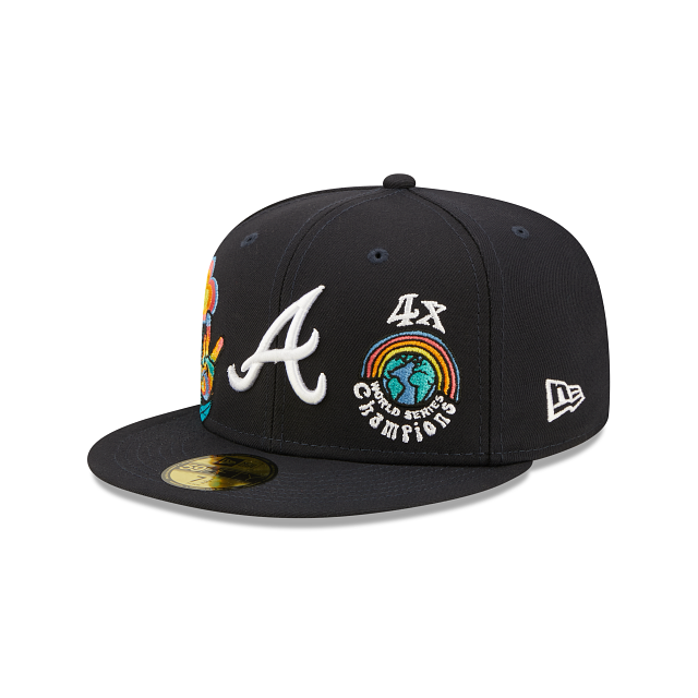 Navy Blue Atlanta Braves 4X World Series Champions Groovy Patch Gray Bottom 59FIFTY Fitted