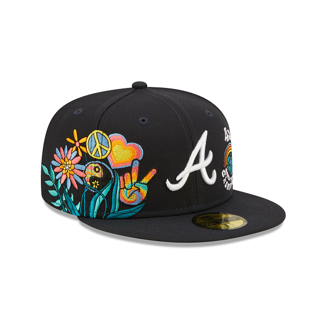 Navy Blue Atlanta Braves 4X World Series Champions Groovy Patch Gray Bottom 59FIFTY Fitted