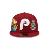 Burgundy Philadelphia Phillies 2X World Series Champions Groovy Patch Blue Bottom 59FIFTY Fitted