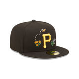 Black Pittsburgh Pirates Watercolor Floral Bottom New Era 59Fifty Fitted
