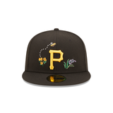 Black Pittsburgh Pirates Watercolor Floral Bottom New Era 59Fifty Fitted
