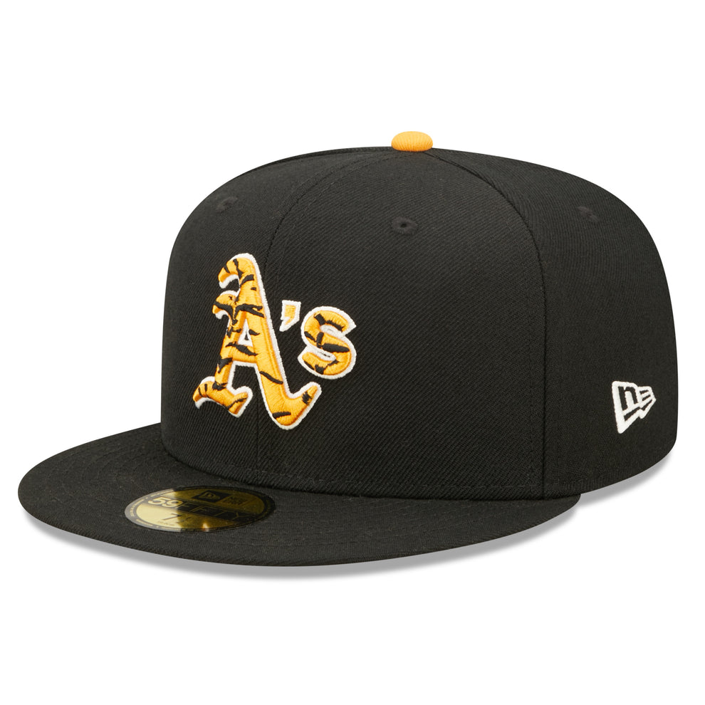 Black Oakland Athletics Tigerfill 1989 World Series Patch Orange Bottom 59FIFTY Fitted