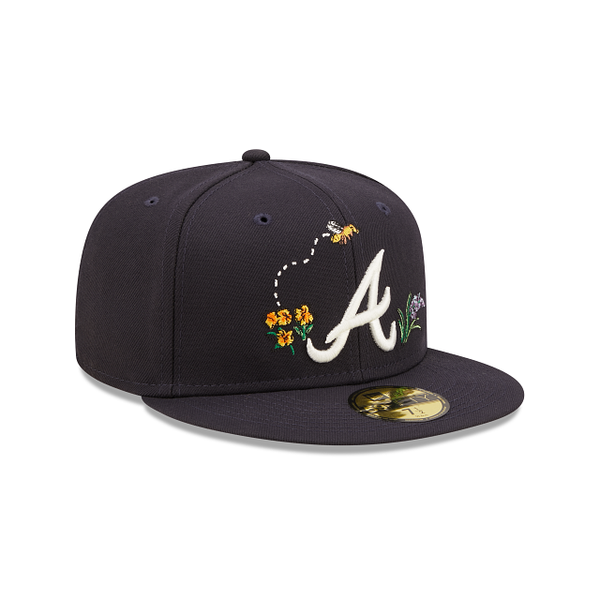 Navy Blue Atlanta Braves Watercolor Floral Bottom New Era 59Fifty Fitted