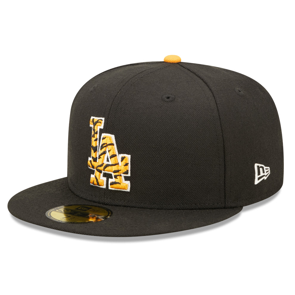 Black Los Angeles Dodgers Tigerfill 1988 World Series Patch Orange Bottom 59FIFTY Fitted