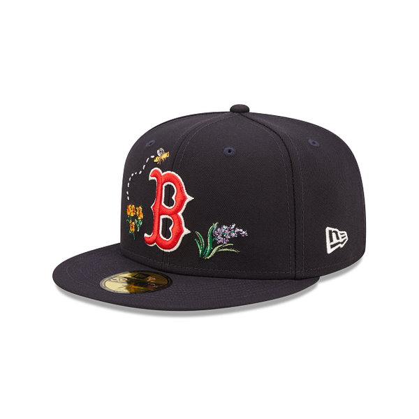 Navy Blue Boston Red Sox Watercolor Floral Bottom New Era 59Fifty