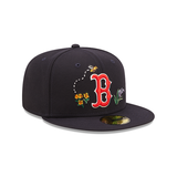 Navy Blue Boston Red Sox Watercolor Floral Bottom New Era 59Fifty Fitted