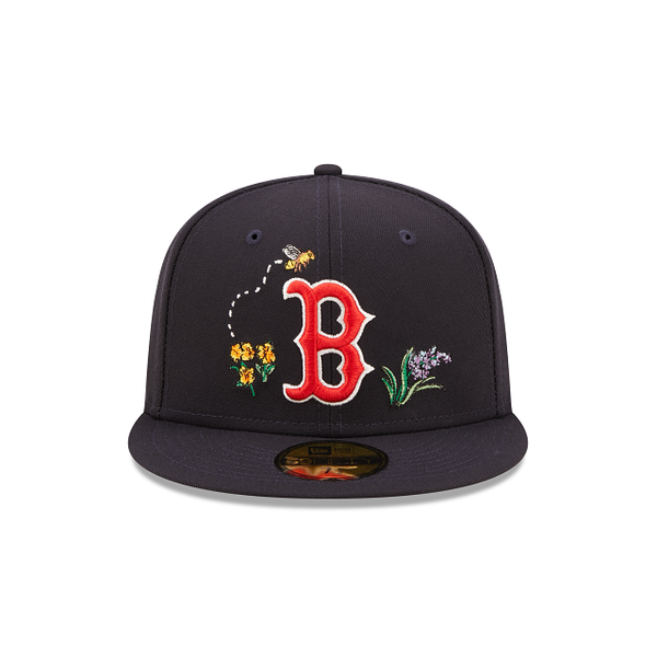 Navy Blue Boston Red Sox Watercolor Floral Bottom New Era 59Fifty Fitted