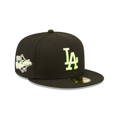 Black Los Angeles Dodgers Neon Green Snakeskin Bottom 1988 World Series Side Patch New Era 59FIFTY Fitted 77/8