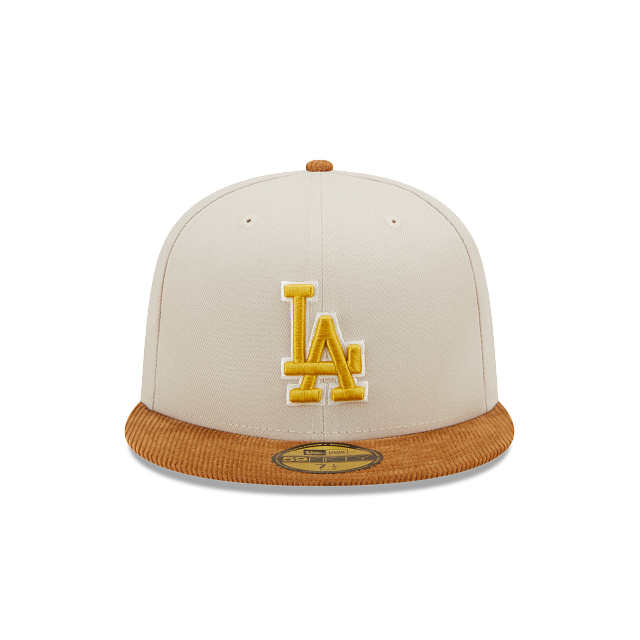 Stone Los Angeles Dodgers Tan Corduroy Visor Dark Green Bottom 1988 World Series Side Patch New Era 59Fifty Fitted