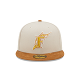 Stone Florida Marlins Tan Corduroy Visor Dark Green Bottom 1997 World Series Side Patch New Era 59Fifty Fitted