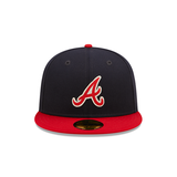 Navy Blue Atlanta Braves Red Visor Gray Bottom 2021 World Series Side Patch Letterman New Era 59FIFTY Fitted