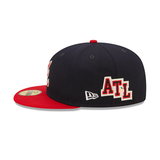 Navy Blue Atlanta Braves Red Visor Gray Bottom 2021 World Series Side Patch Letterman New Era 59FIFTY Fitted