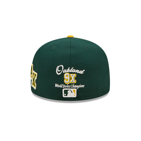 Dark Green Oakland Athletics Yellow Visor Gray Bottom 1989 World Series Side Patch Letterman New Era 59FIFTY Fitted