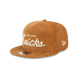 Tan New York Knicks Corduroy Script Green Bottom New Era 9Fifty Snapback