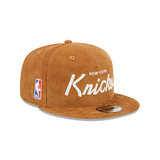 Tan New York Knicks Corduroy Script Green Bottom New Era 9Fifty Snapback