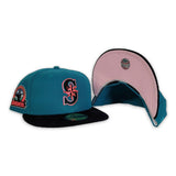 Aqua Seattle Mariners Black Corduroy Visor Pink Bottom 30th Anniversary Side Patch New Era 59Fifty Fitted