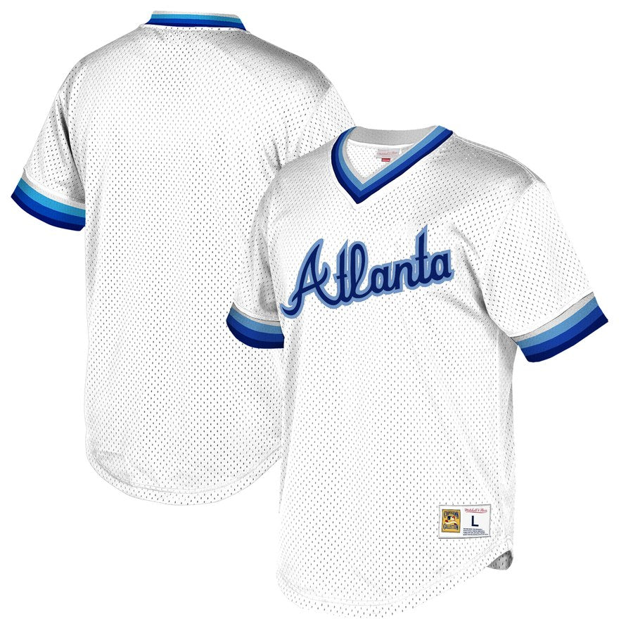 atlanta braves gear Atlanta Braves Mitchell & Ness Mesh V-Neck White Jersey