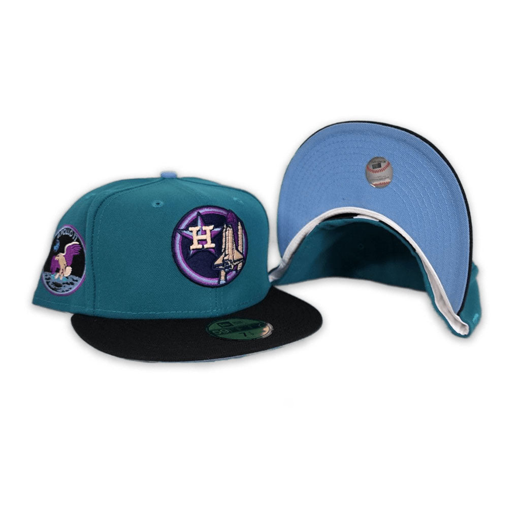 Auqa Houston Astros Black Visor Icy Blue Bottom Apollo 11 Side Patch New Era 59Fifty Fitted
