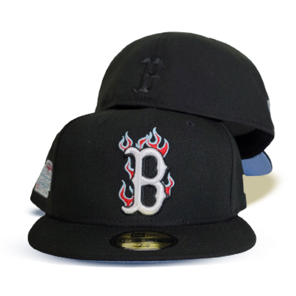 Black Boston Red Sox Flame Pattern Icy Blue Bottom 2004 World Series Side Patch New Era 59FIFTY Fitted 8