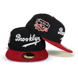 Black Brooklyn Dodger Red Visor Gray Bottom Jackie Robinson 50th Anniversary Side Patch New Era 59Fifty Fitted