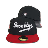 Black Brooklyn Dodger Red Visor Gray Bottom Jackie Robinson 50th Anniversary Side Patch New Era 59Fifty Fitted