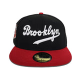 Black Brooklyn Dodger Red Visor Gray Bottom Jackie Robinson 50th Anniversary Side Patch New Era 59Fifty Fitted
