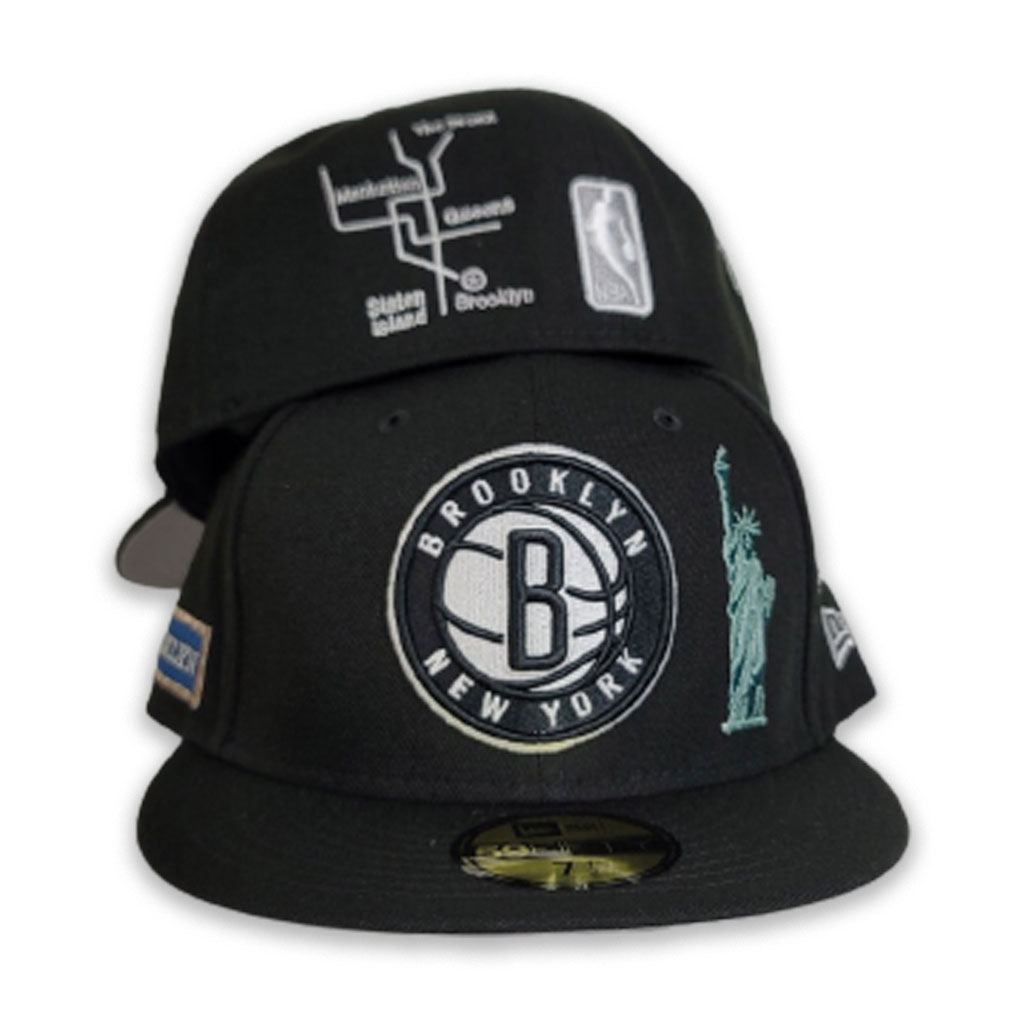 Brooklyn Nets Hat New Era 59Fifty Low Crown Gray Black Fitted Cap Size  7-3/8 1/2