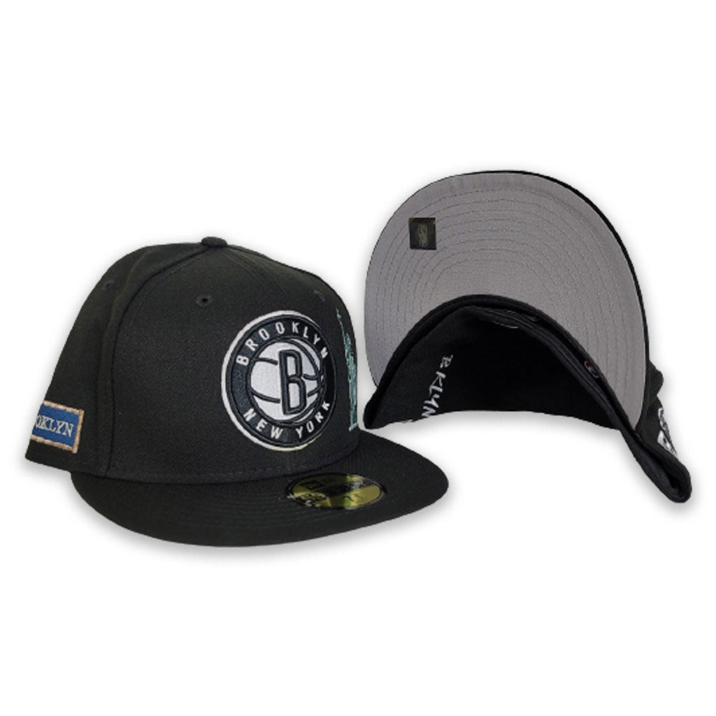 Brooklyn Nets Hat New Era 59Fifty Low Crown Gray Black Fitted Cap Size  7-3/8 1/2