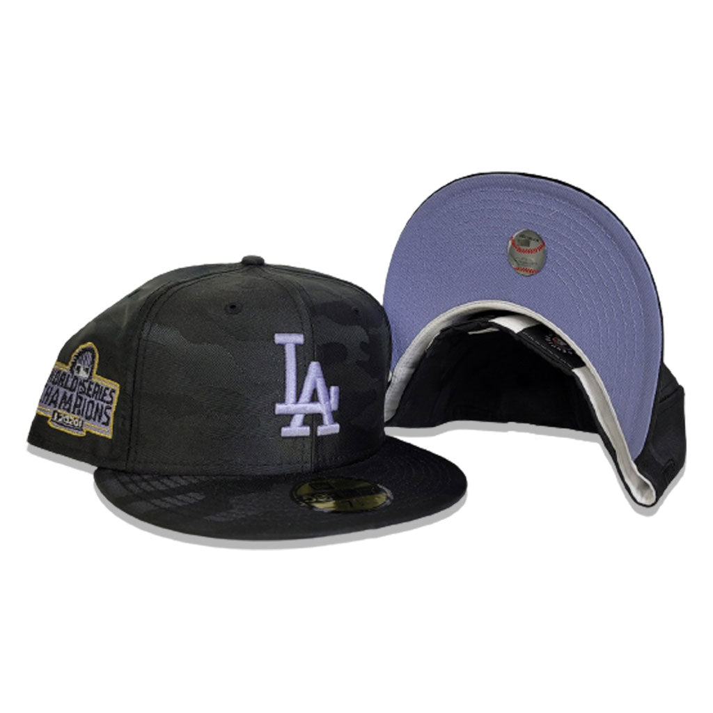 Black Camo Los Angeles Dodgers Lavender Purple Bottom 2020 World Champions New Era 59Fifty Fitted