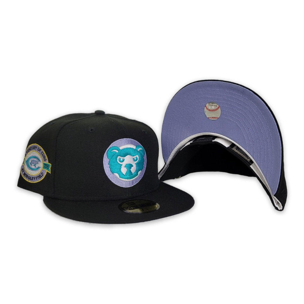 Black Chicago Cubs Lavender Bottom A Century Wrigley Field Side Patch New Era 59Fifty Fitted