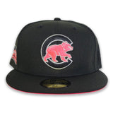 Black Chicago Cubs Neon Pinkl Bottom Wrigley Field Side Patch New Era 59Fifty Fitted
